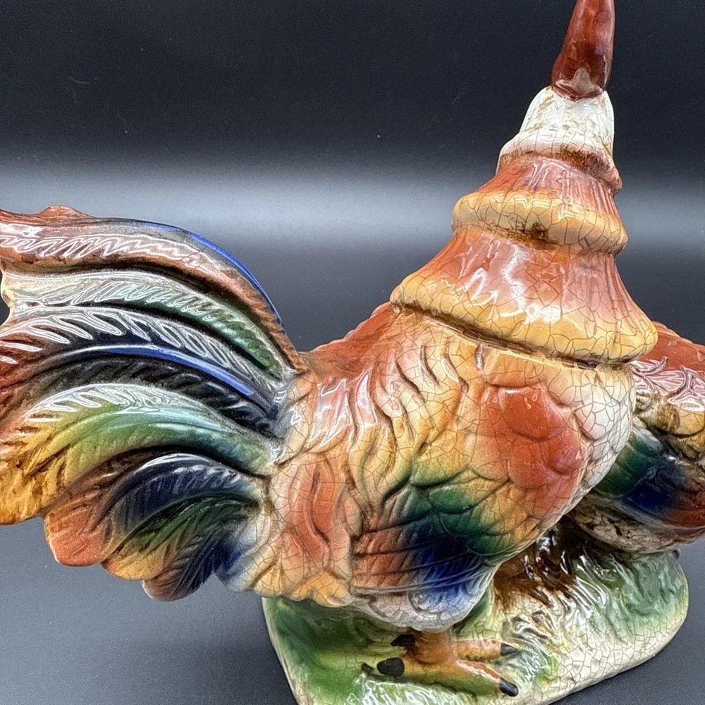 Rooster‎ Hen Baby Chick Figurine - Crackle Effect Colorful Vintage